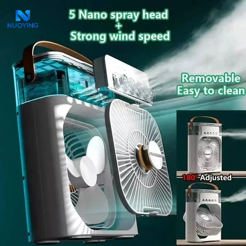 3 In 1 Mini Air Cooler Fan Portable Household Air Conditioner Humidifier LED Night Light For Home Office Desk Use25.5x18.5x8cm Main image