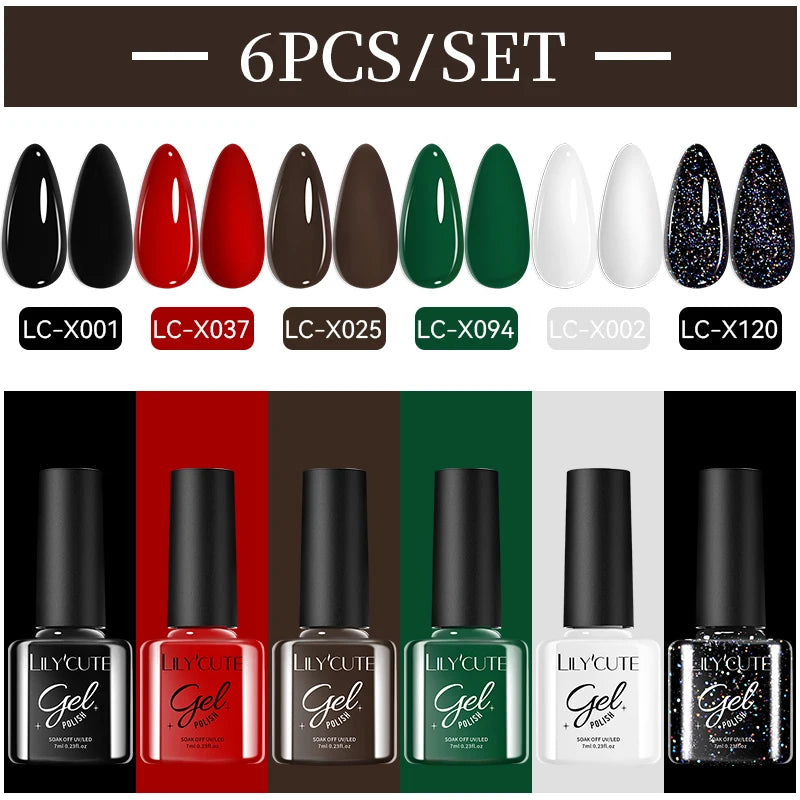 LILYCUTE Nail Gel Polish Set Pink Green Spring DIY Nail Art Design Long Lasting Soak Off UV Gel Manicure Painting Gel Vernis Kit
