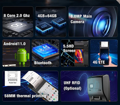 5.5 Inch Android 11 4+64G Rugged Mobile Computer PDAs for Parking Charging System Payment Terminal Handheld PDA