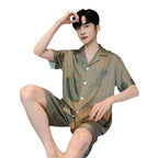 New men's summer summer thin ice silk short-sleeved shorts pajamas teenagers can wear a home service suit
