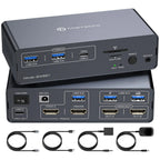 KVM Switch 2 Monitors 2 Computers Docking Station USB C+HDMI/DP Input,4K@60Hz/120Hz DisplayPort Dual Monitor for Laptop Desktop