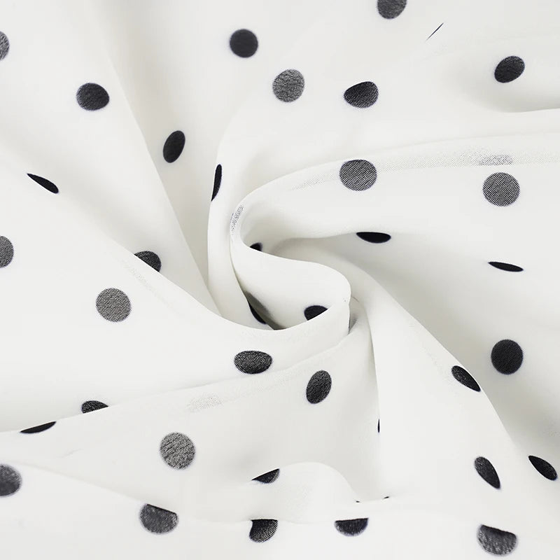 hirigin Polka Dot Floor-length Chiffon Skirt French Style Ruffled Mesh A-line Skirts Elegant Maxi Bottoms High Waist Streetwear