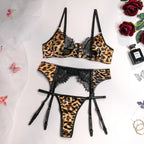 Sexy Perspective Breast Gather Printed Lingerie Set with Gloves Leg Set for Women's Five Piece Set Female Fun Bra & Brief Sets