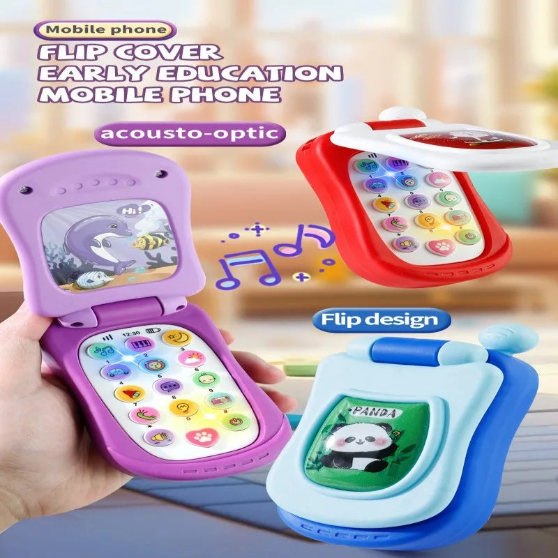 Puzzle early education music mobile phone cartoon simulation flip phone baby toy 61 children's gift English
