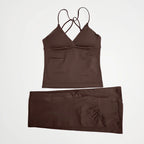 NCLAGEN Women Sportwear Vision Set Twist Front Longline Top + Flares 2 Pieces Fitness Suit Workout Running Outfit Gym Clothing
