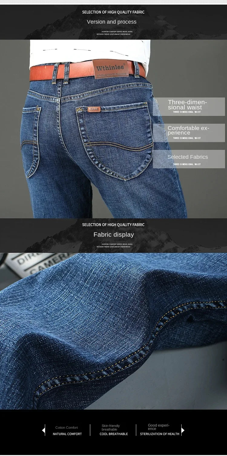WTHINLEE Business Men's Jeans Casual Straight Stretch Fashion Classic Blue Work Denim Trousers Male Brand Clothing Size 28-40