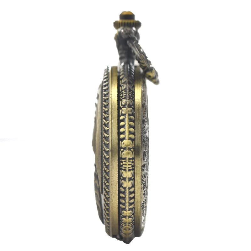 Retro Charm Neutral Fashion Merlion Scenic Spot Carving Quartz Pocket Watch Steampunk Men's and Women's Necklace Pendant Gift