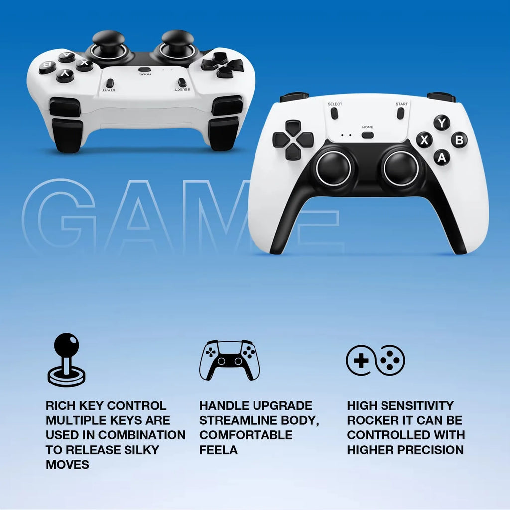Dual-system TV Game Box G7,G8 8K 3D, supports two players, 60000 classic retro arcade games, includes 2.4G wireless controllers.