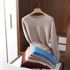Women Slim O-Neck Pullover Cashmere Wool Blending Sweater Autumn And Winter Long-Sleeved Knit Bottoming Shirt Large Size 2024