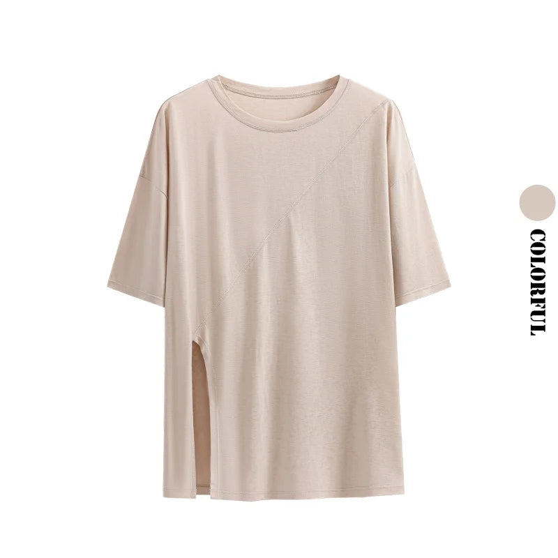 DRUR Women Thin Summer Yoga Shirts Loose Fit Breathable Workout Tops with Side Slits Lightweight Running Sport Tee Athletic Wear