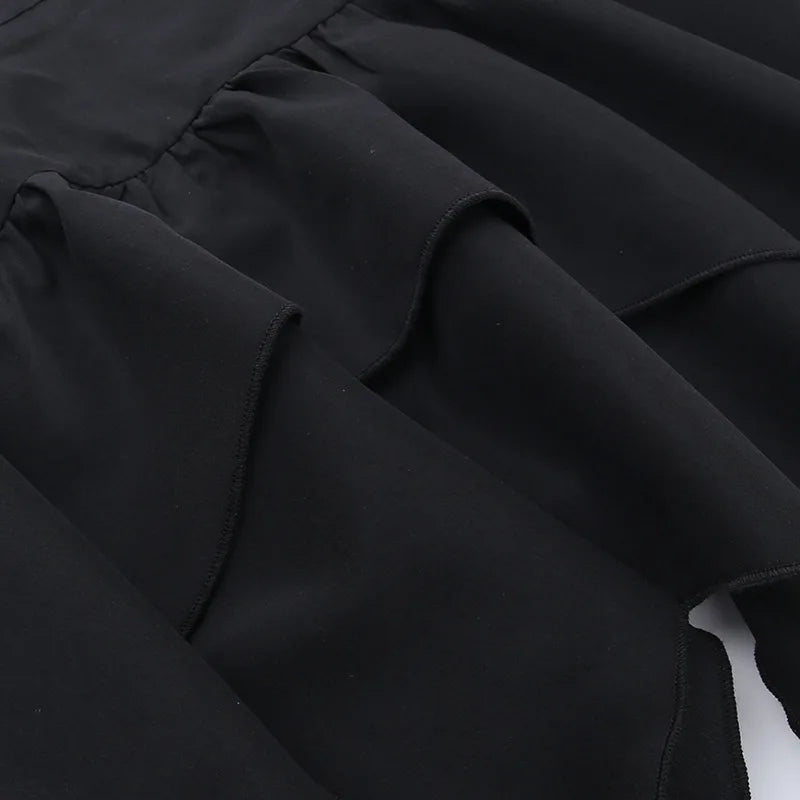 Summer Fashion Short Skirts New Sexy Women Gothic Punk Irregular Skirts Solid Color Drawstring Tie-Up Ruched Ruffles Mini Skirt