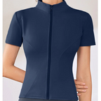 Slim Fit Short Sleeve Yoga Shirt Women's Stand Collar Zipper Jacket High End Running Sport Fitness Top