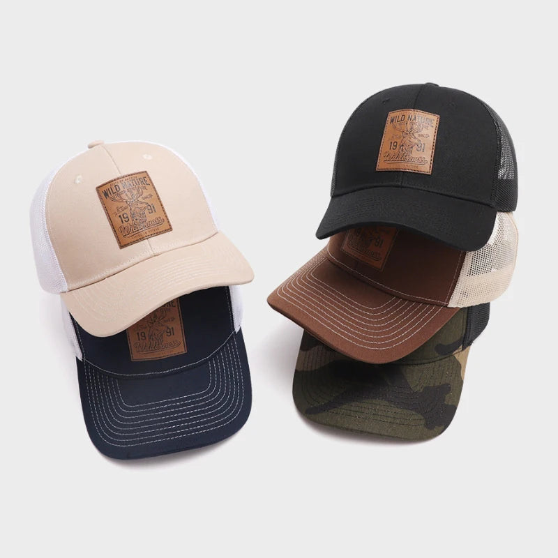 Four Seasons Mesh Baseball Caps Unisex Deer Icon Trucker Cap for Women Men Outdoor Portable Hunting Hiking Fishing Sunscreen Hat