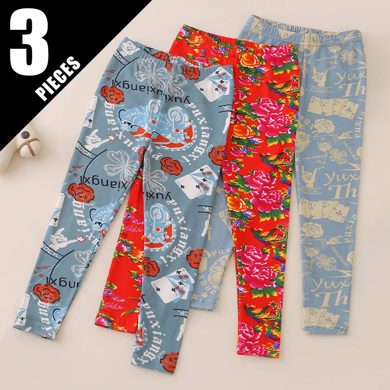 3/4-piece Autumn/Winter Children's Multi-color Combination Fashionable Slim Fit Leggings For Girls Sports And Casual Warm Pants Main image
