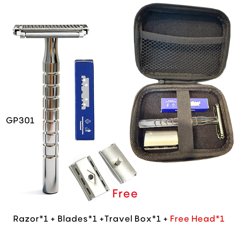 Shavcooo Glide Pro 4D Stainless Steel Safety Razor Eco-friendly Dual Half Shaving Shaver for Men Women Gift kit with Travel Box