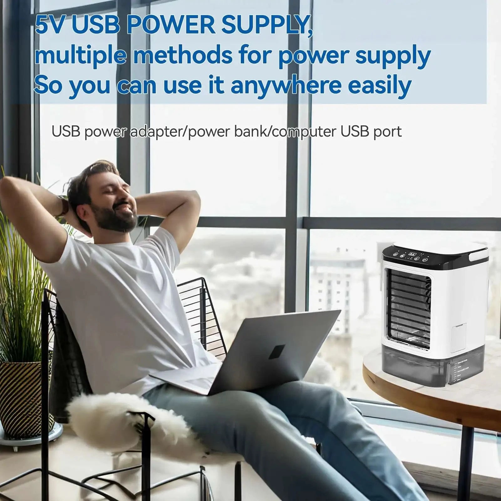 2026  Ultrasonic Mini Air Conditioner 3-Speed Portable Cooler with Colorful Light Humidifier