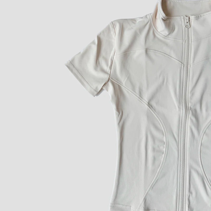 Slim Fit Short Sleeve Yoga Shirt Women's Stand Collar Zipper Jacket High End Running Sport Fitness Top