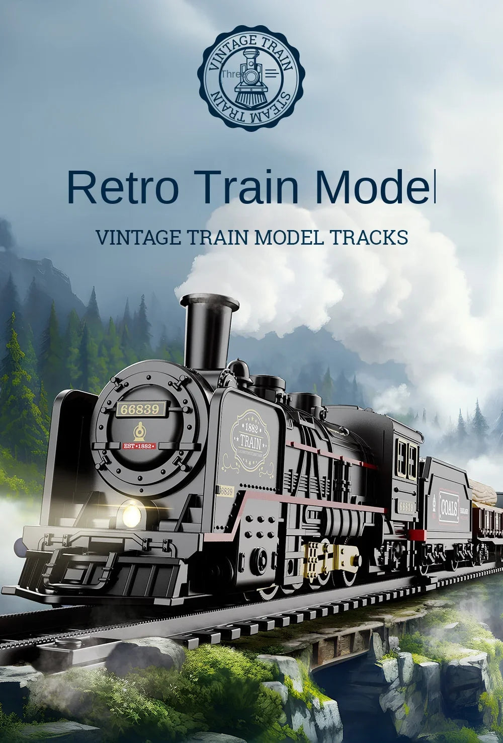 Kids Retro Electric Steam Train Rail Toys Classical Railway Freight Train High-Speed Tracks Train Model Boys Toys Christmas Gift