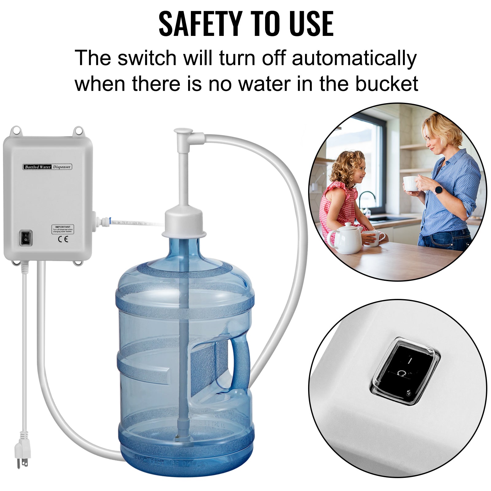 SucceBuy Bottled Water Dispensing Pump w/PE Pipe 1 Gal/MIN 40 PSI for Coffee Tea Machine Water Dispenser Refrigerator Ice Maker