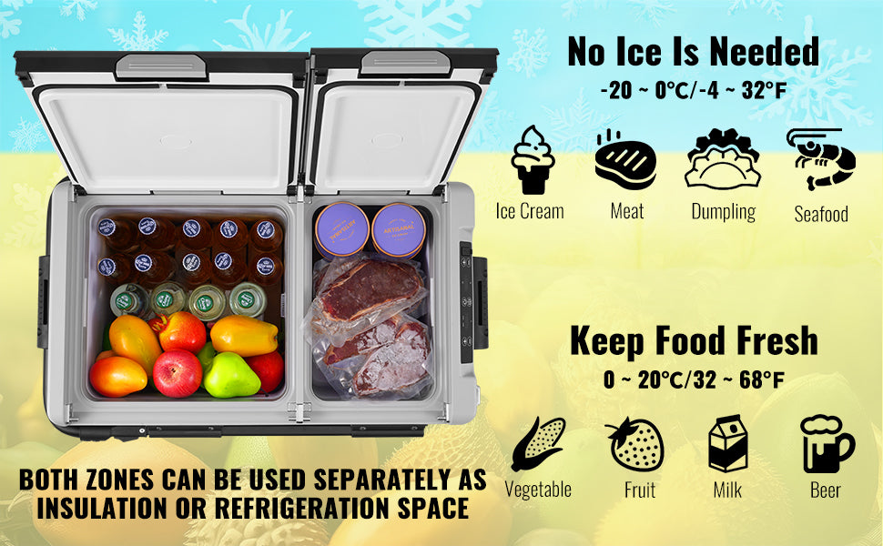 SucceBuy 58 L Portable Car Refrigerator Car Refrigerator Fridge Dual Zone Portable Freezer Compressor Cooler for Home, Outdoor