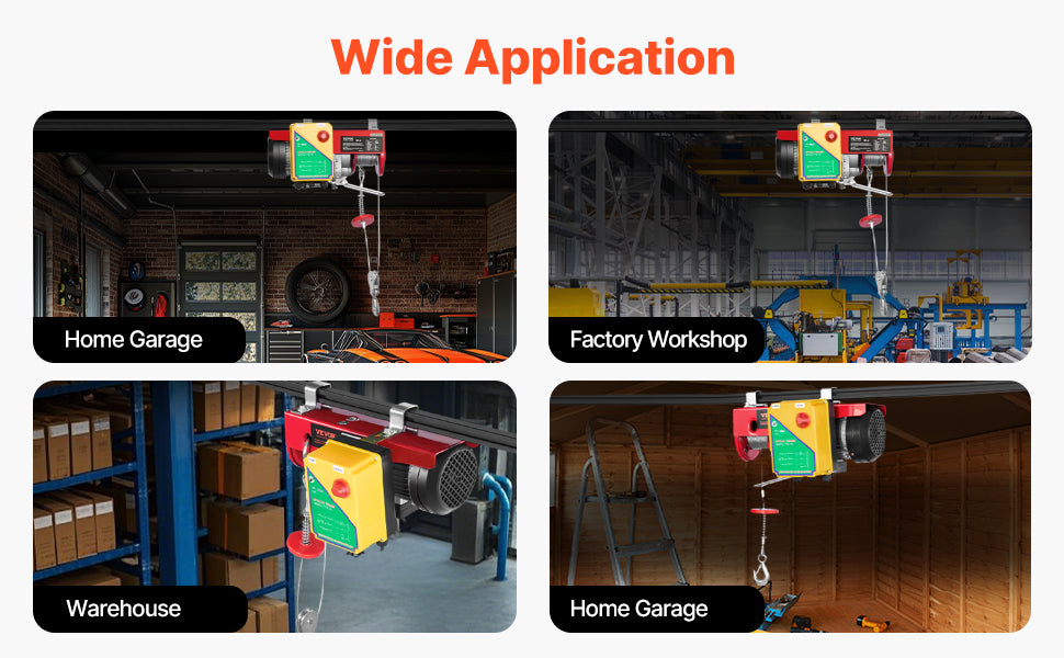 VEVOR 1320/1760/2200 lbs Electric Cable Hoist Winch with Wireless Remote Control & Emergency Stop for Garage Warehouse Lifting